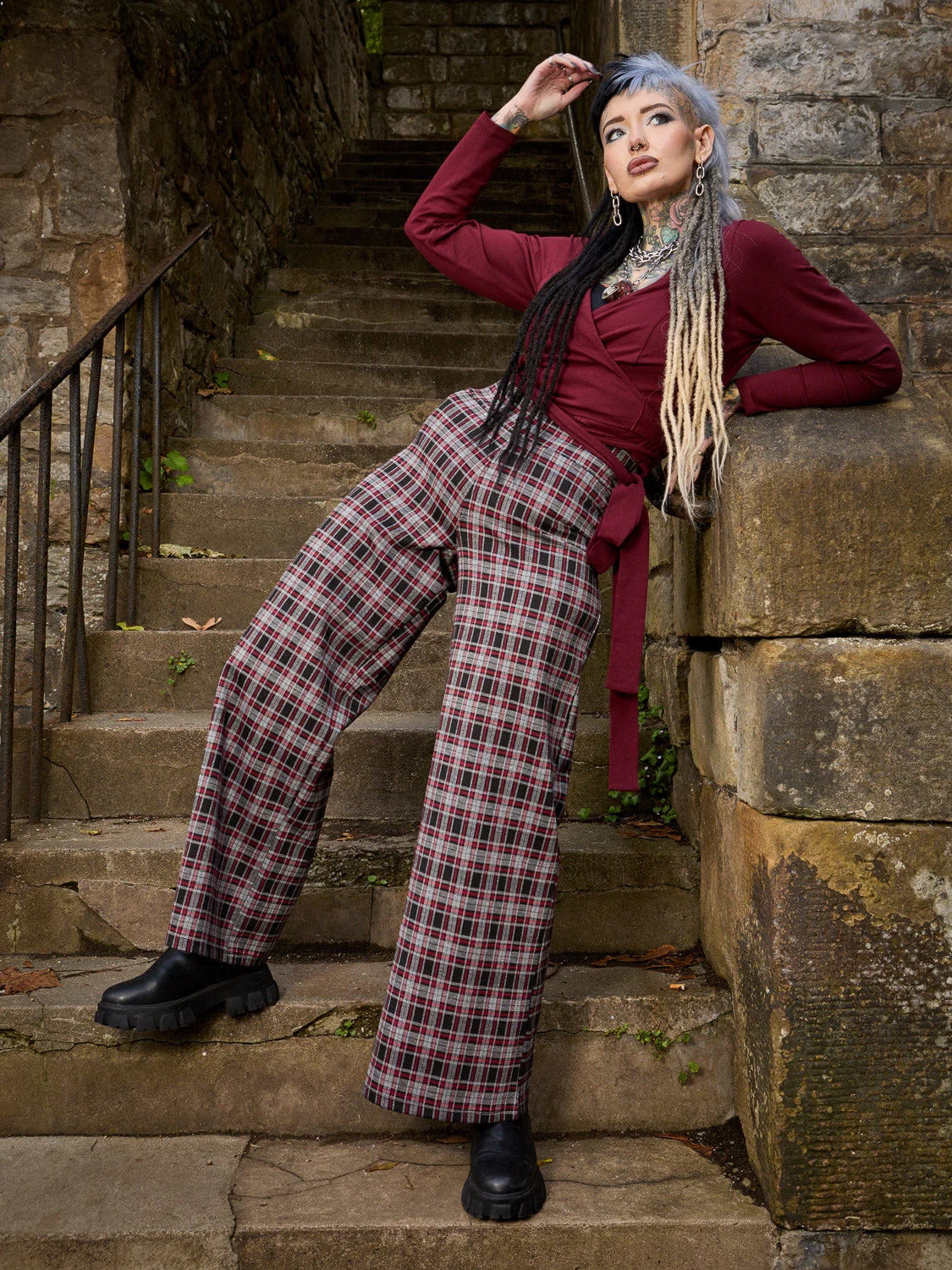 Plaid Wide-Leg Trousers - Bonnie - Image 2