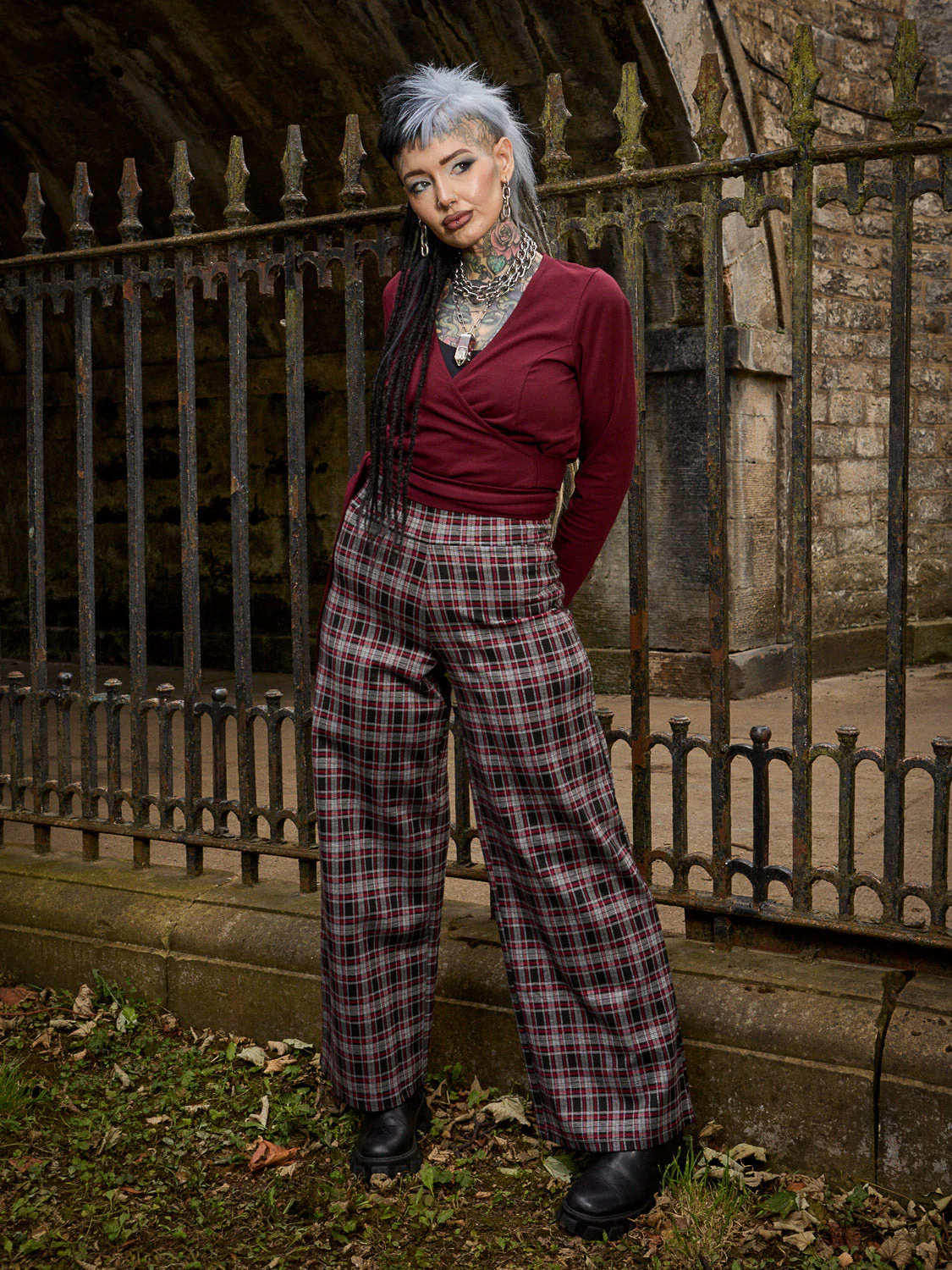 Plaid Wide-Leg Trousers - Bonnie - Image 6