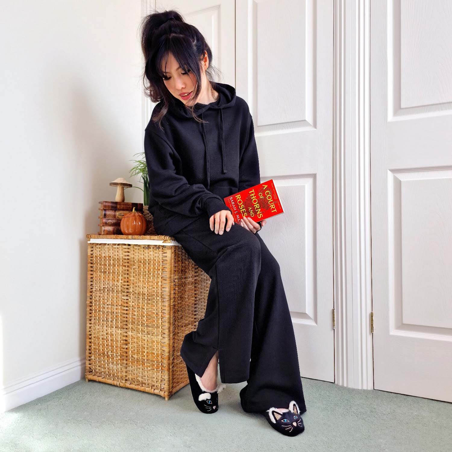 Organic Cotton Wide Leg Joggers - Black - Image 11