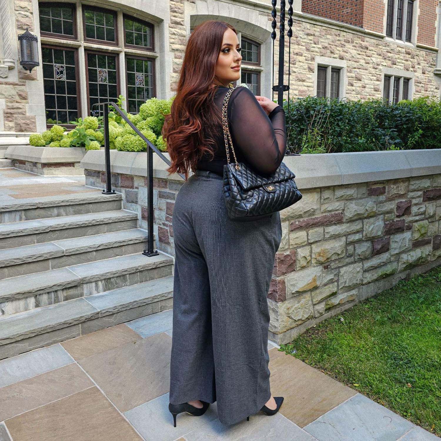 Wide Leg Pinstripe Tailored Trousers - Charcoal - Image 11