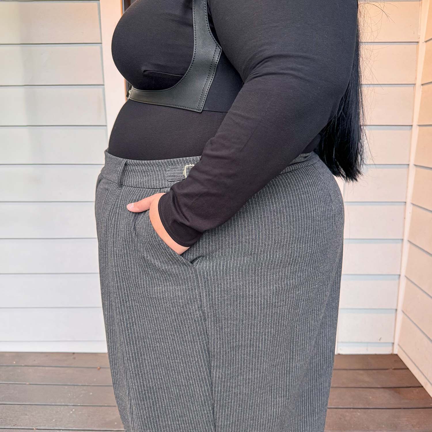 Wide Leg Pinstripe Tailored Trousers - Charcoal - Image 8