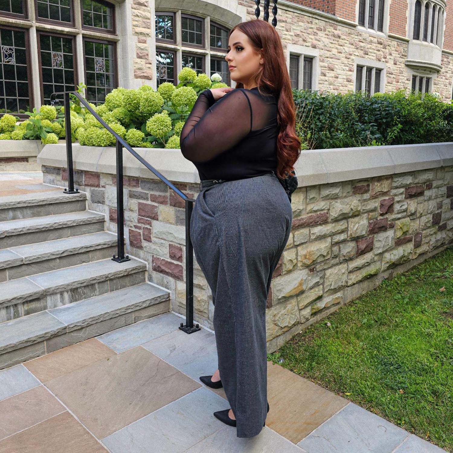 Wide Leg Pinstripe Tailored Trousers - Charcoal - Image 9